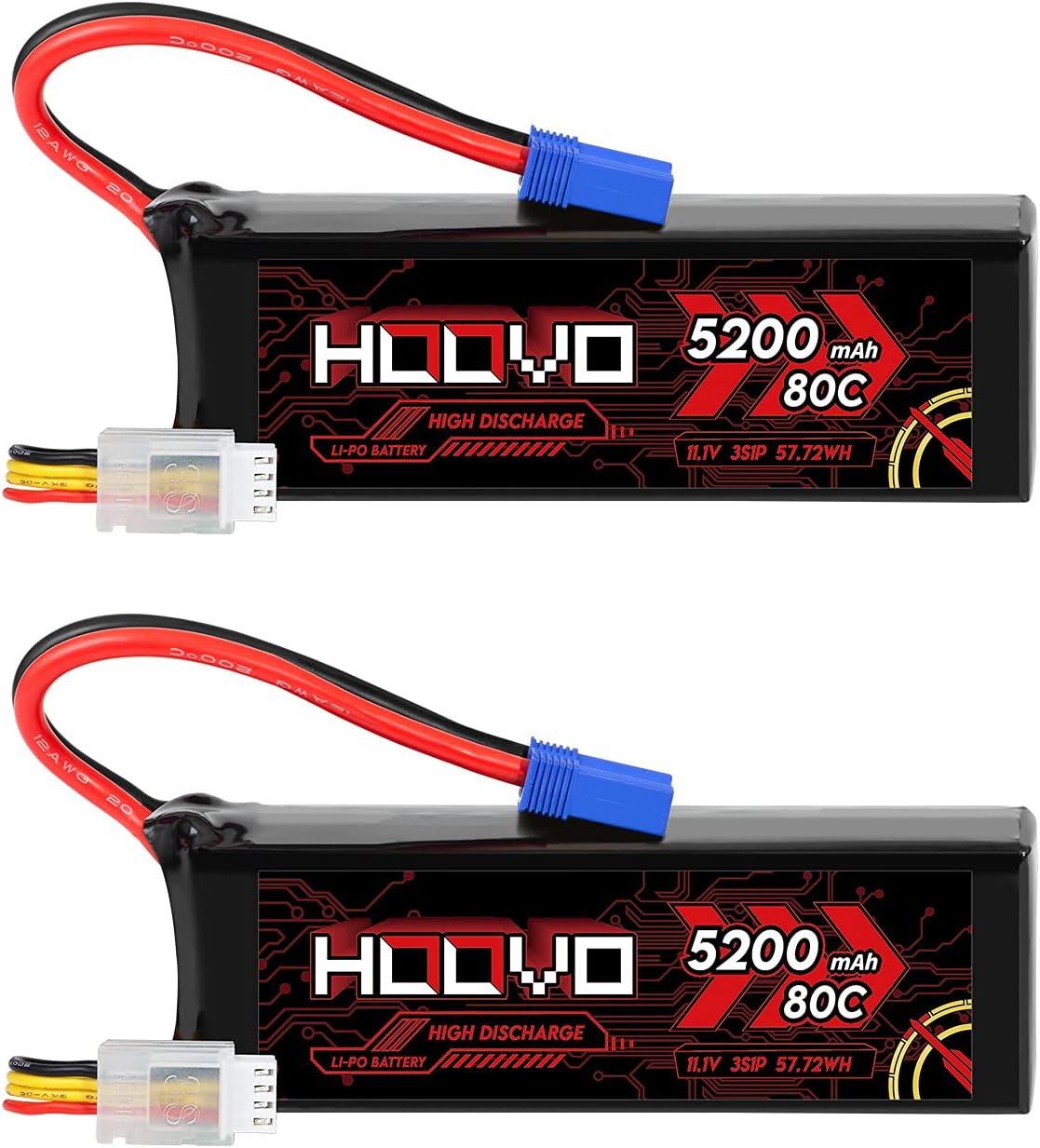 3S Lipo Battery 11.1V 80C 5200mAh with EC5 Connector 2 Pack H29107
