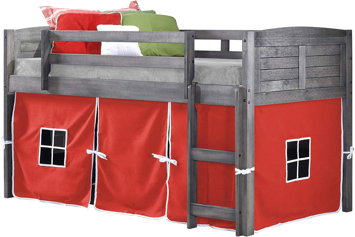 Twin Antique Grey Low Loft Bed with Tent S566