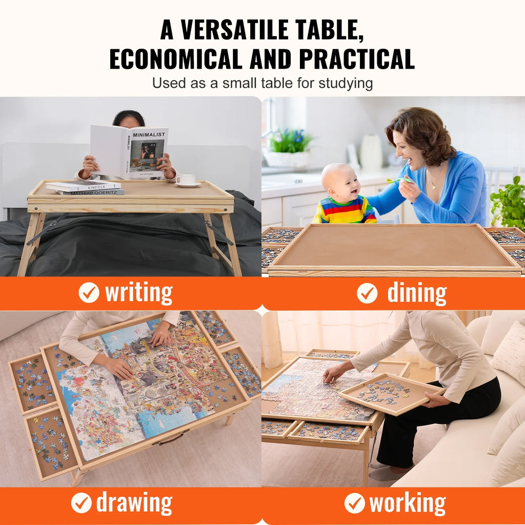 1500 Piece Puzzle Board with Folding Legs & 4 Sliding Drawers 32.7" x 24.6" Wooden Jigsaw Puzzle Table C9209
