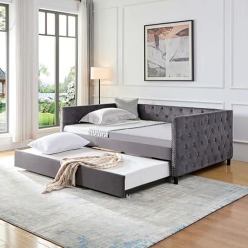 Beige Velvet 1-Seater Convertible Sofa Bed H3679