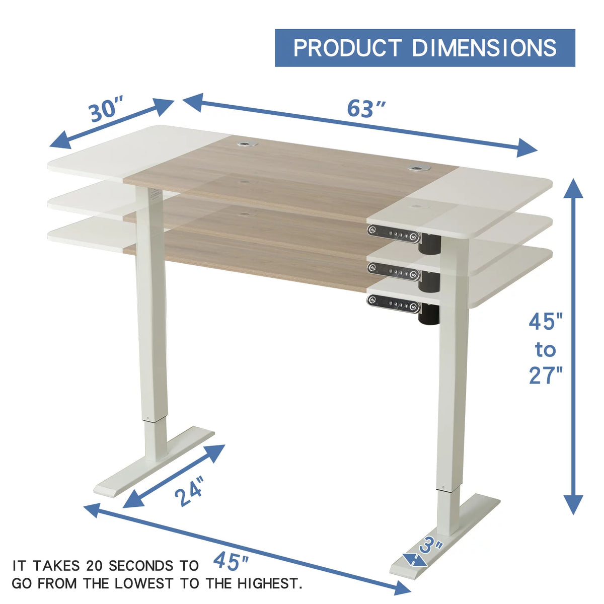63x30 Inches Electric Height Adjustable Standing Desk U430