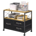 Black 3 Drawer Rolling Printer Stand with Fabric Storage Shelf Y2974