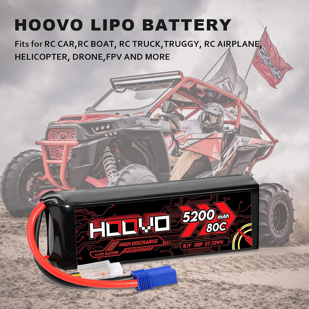 3S Lipo Battery 11.1V 80C 5200mAh with EC5 Connector 2 Pack H29107