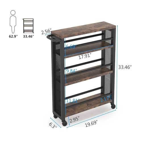 Black 4-Tier Slim Rolling Storage Cart I4923