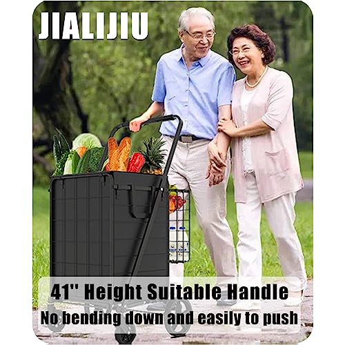 Heavy Duty Folding Shopping Cart with Double Basket, 360° Swivel Wheels, Waterproof Bag E450