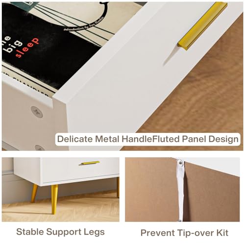 White 6 Drawer Wood Dresser with Gold Metal Handles M65388