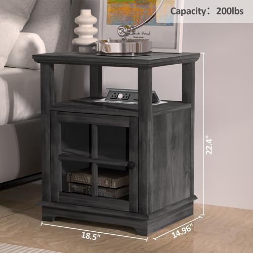 White Nightstand with Charging Station and Adjustable Shelf N8159