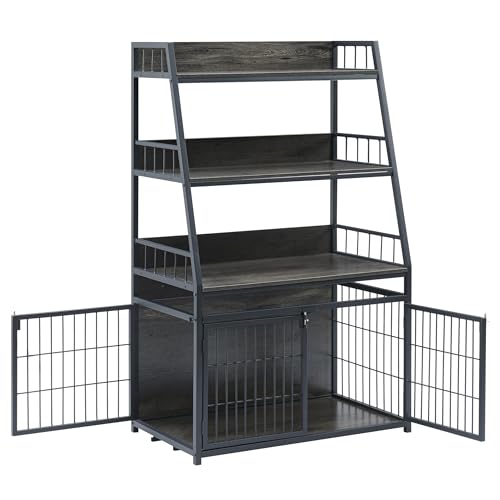 Heavy Duty Wooden Dog Crate with 3 Doors and 3-Layer Storage Shelves L2846