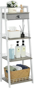 White 4 Tier Ladder Shelf with Drawer R527103