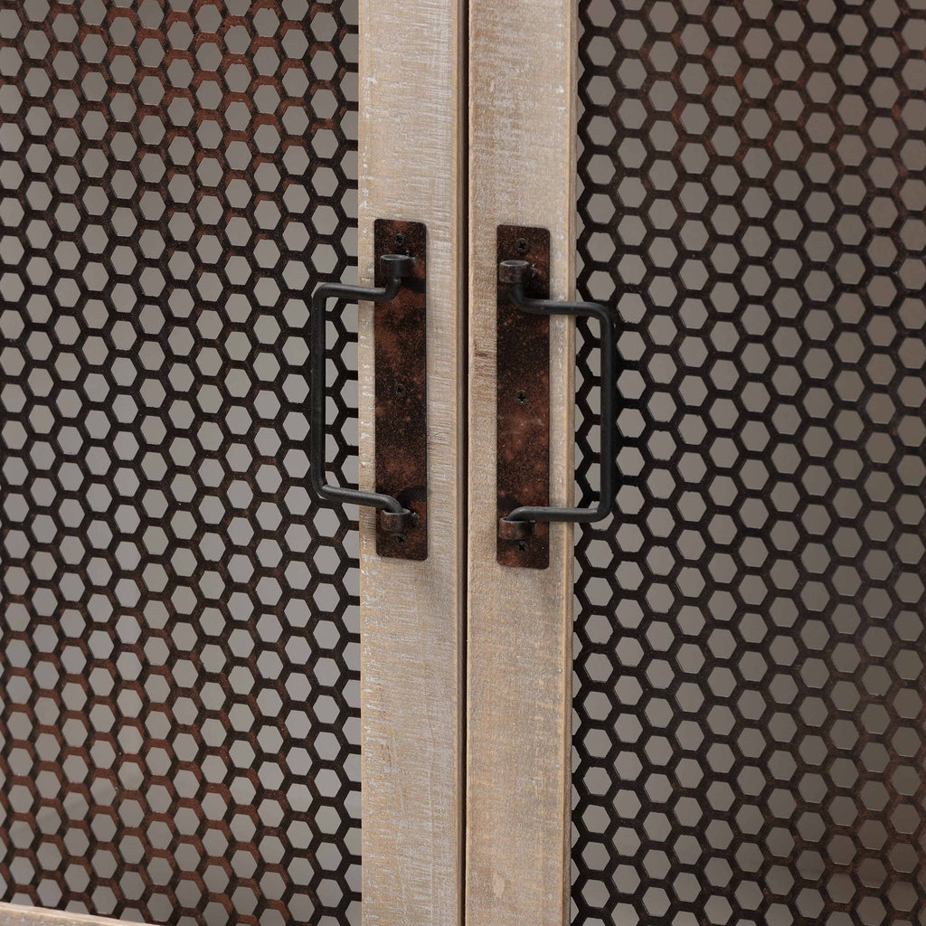 White and Oak Brown Wood 2-Door Storage Cabinet R161