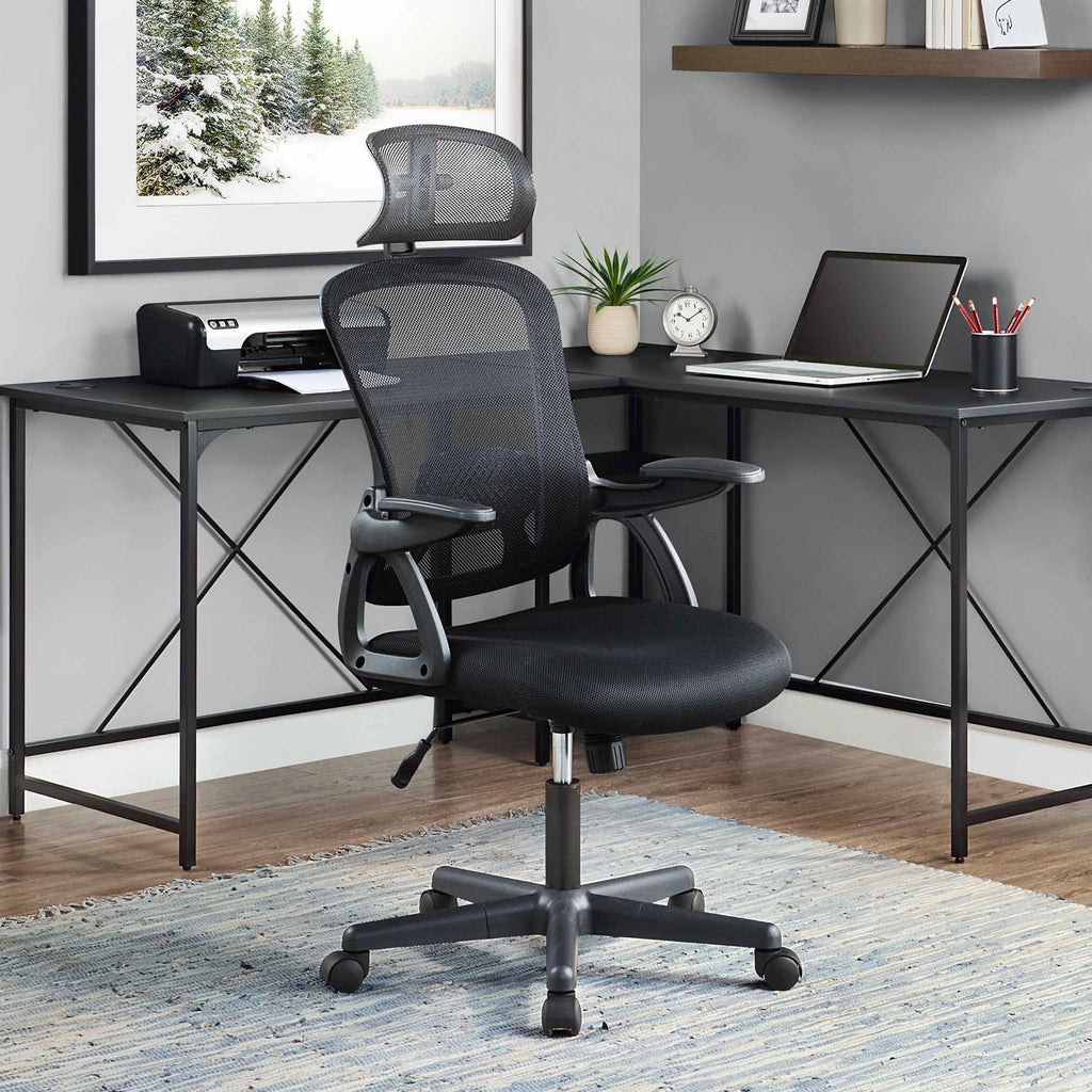 Black Fabric Ergonomic Office Chair with Adjustable Headrest R65079