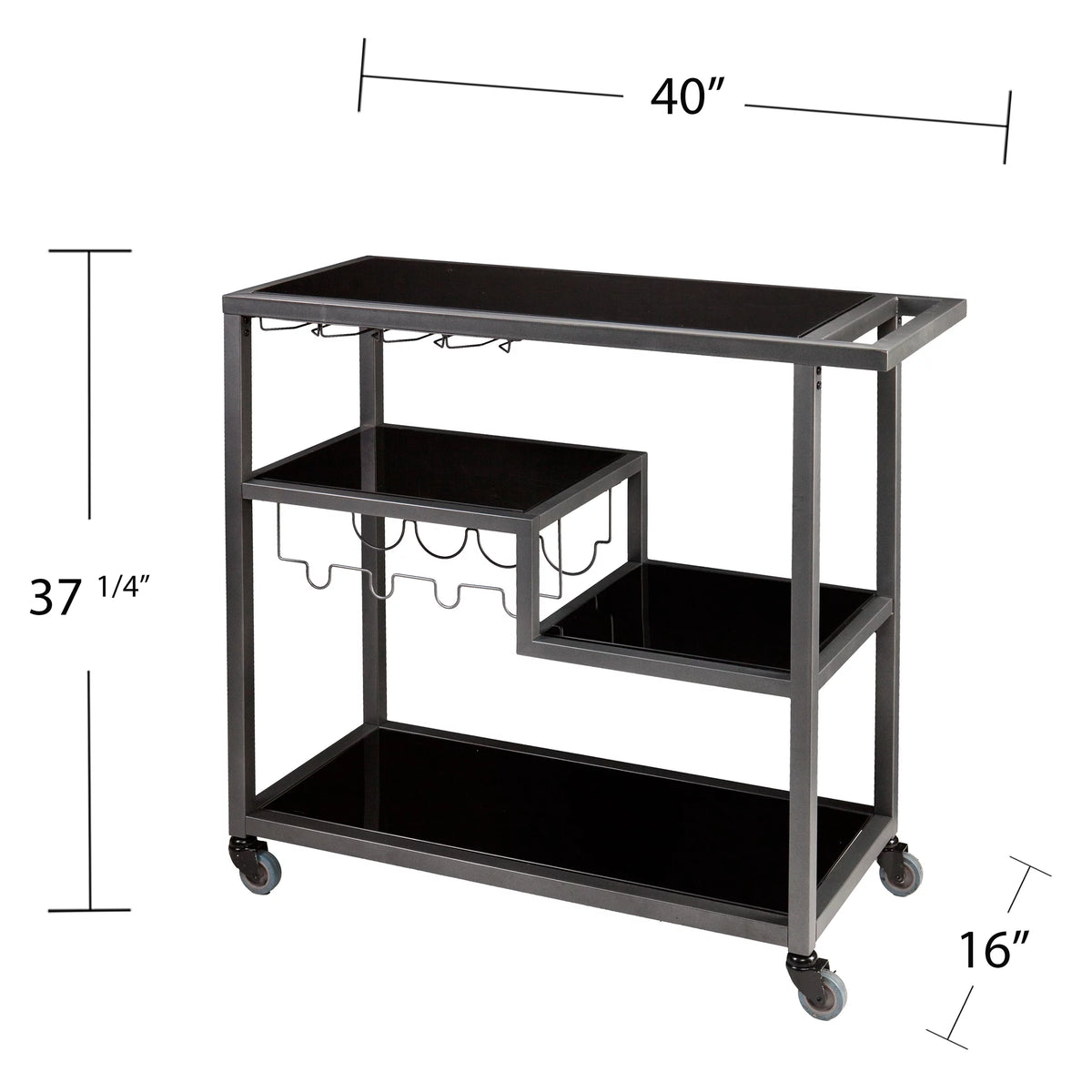 Bar Cart - Gunmetal Gray with Black Glass L3825