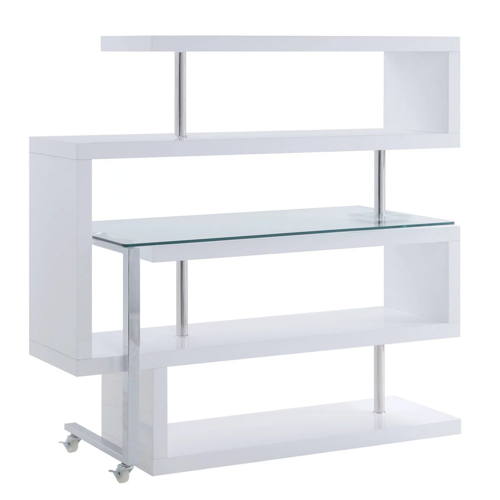 White Writing Desk with 4 Swivel Etagere Shelf and Casters Q95950
