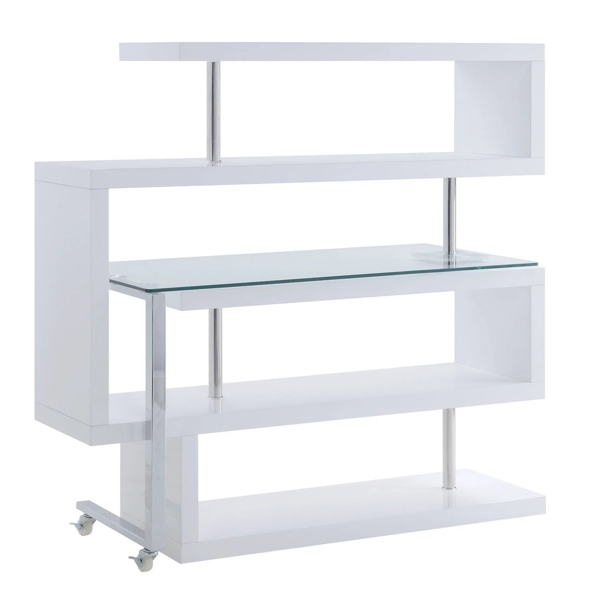 White Writing Desk with 4 Swivel Etagere Shelf and Casters Q95950