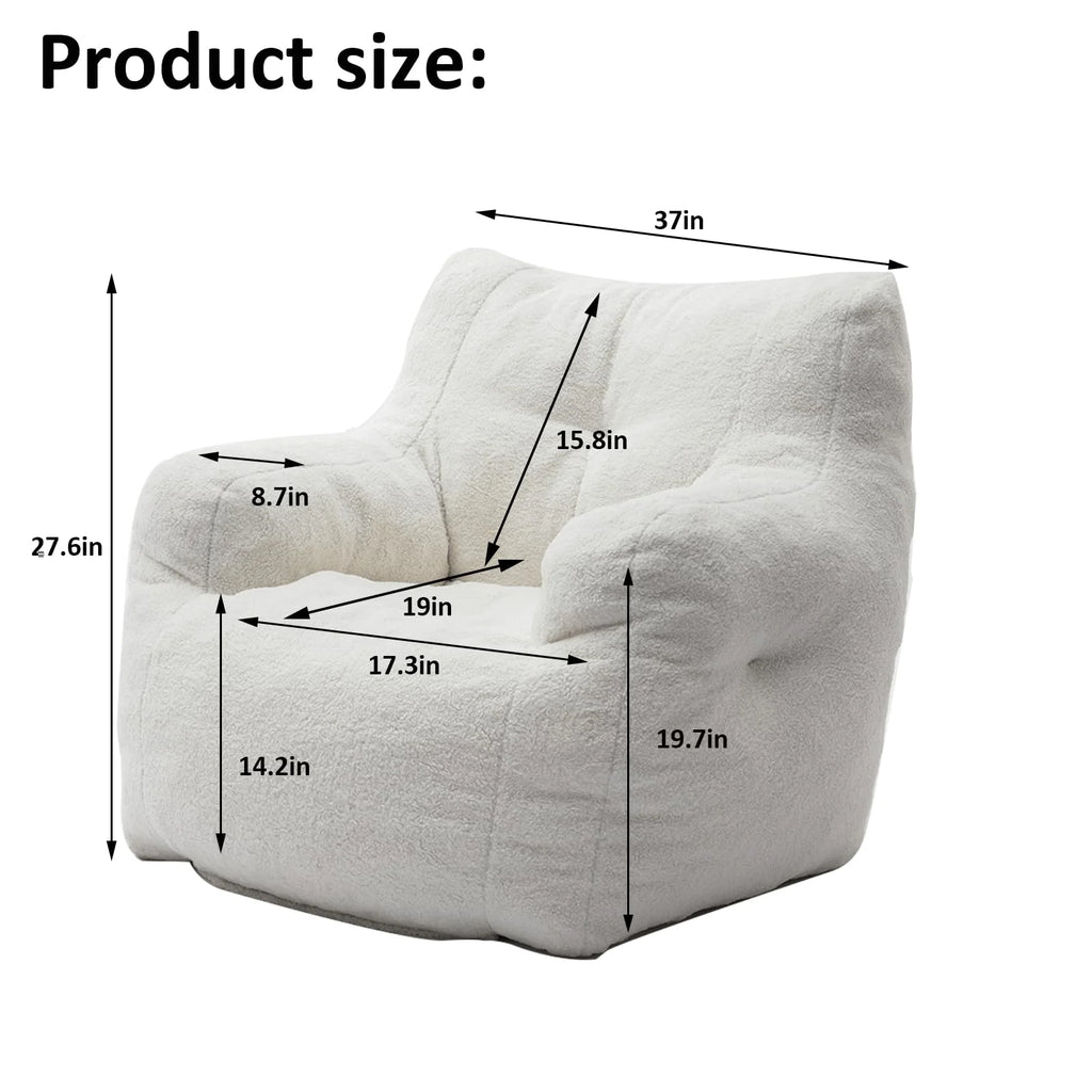 White Tufted Teddy Fabric Bean Bag Sofa with Armrest C677