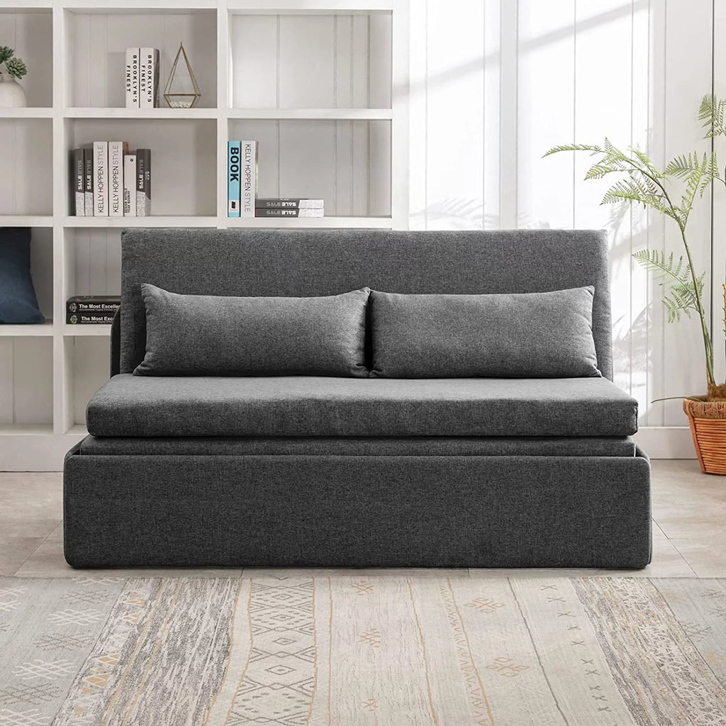 Queen Size Convertible Linen Sleeper Sofa Bed Dark Gray G114179