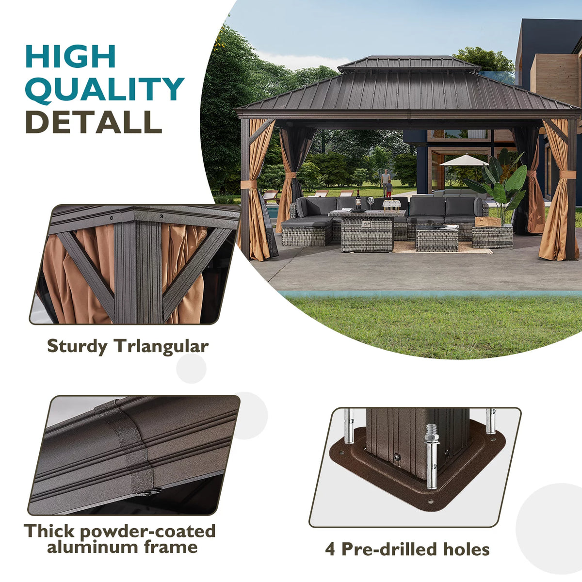 10'x12' Hardtop Steel Aluminum Gazebo with Curtains and Netting Z493