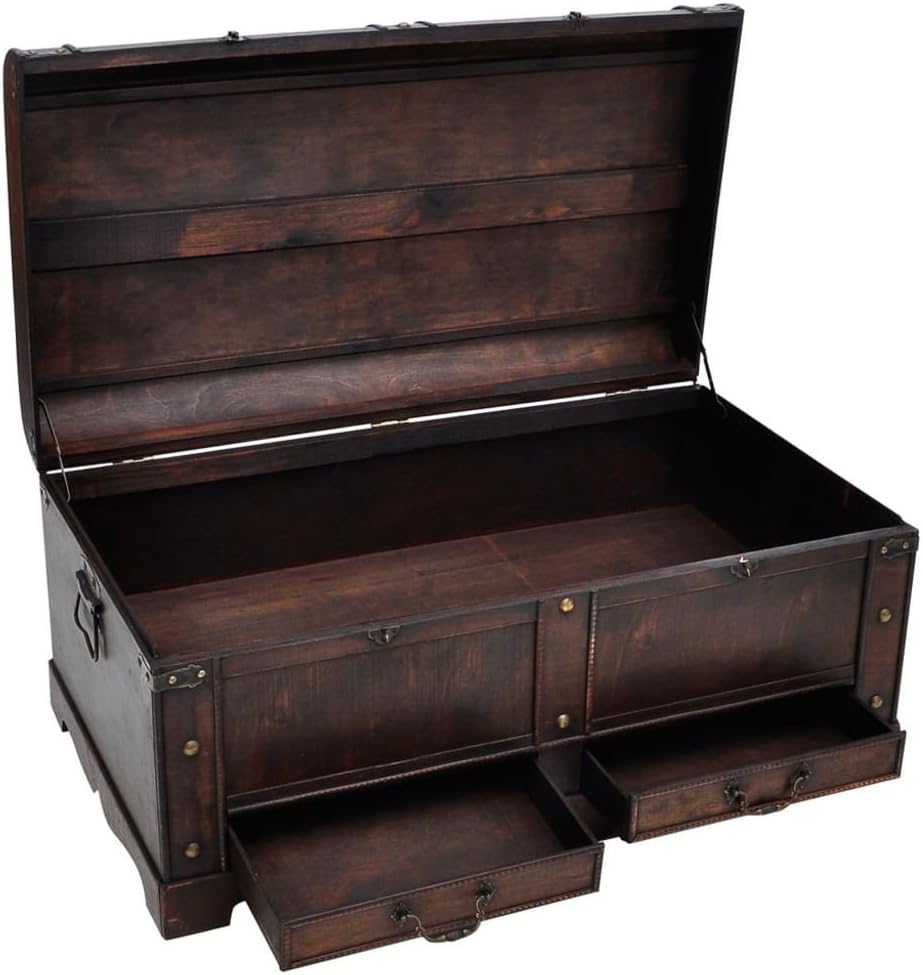 Vintage Wooden Treasure Chest Storage Trunk with 2 Drawers H179