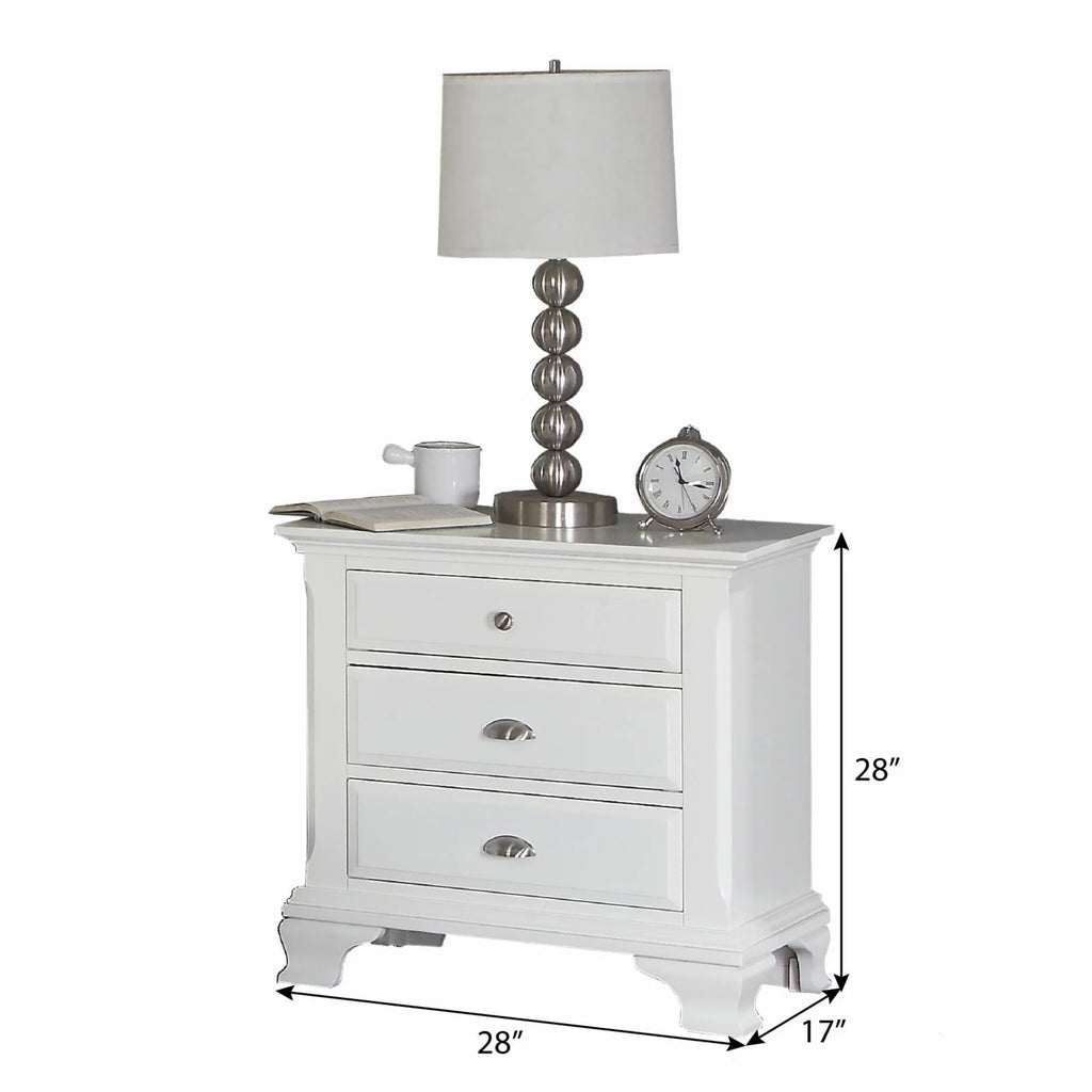 White Wood 3-Drawer Nightstand R780