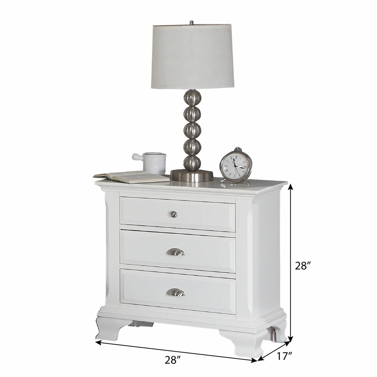 White Wood 3-Drawer Nightstand R780