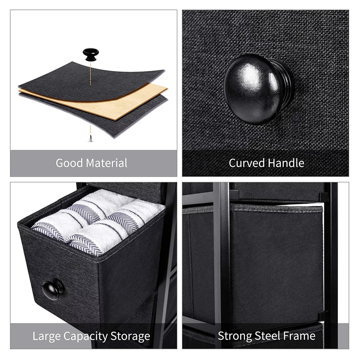 Black Grey 4 Drawer Narrow Dresser V713146