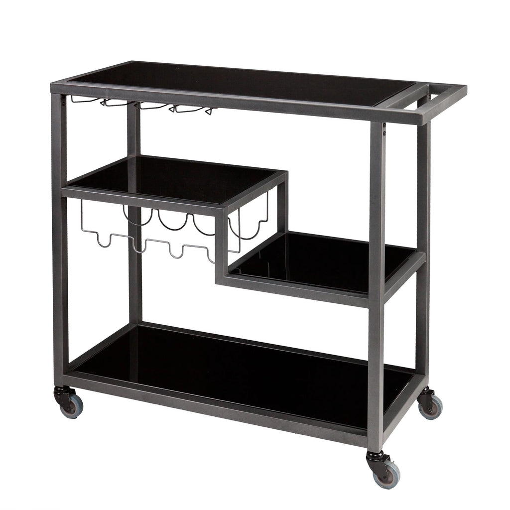 Bar Cart - Gunmetal Gray with Black Glass L3825