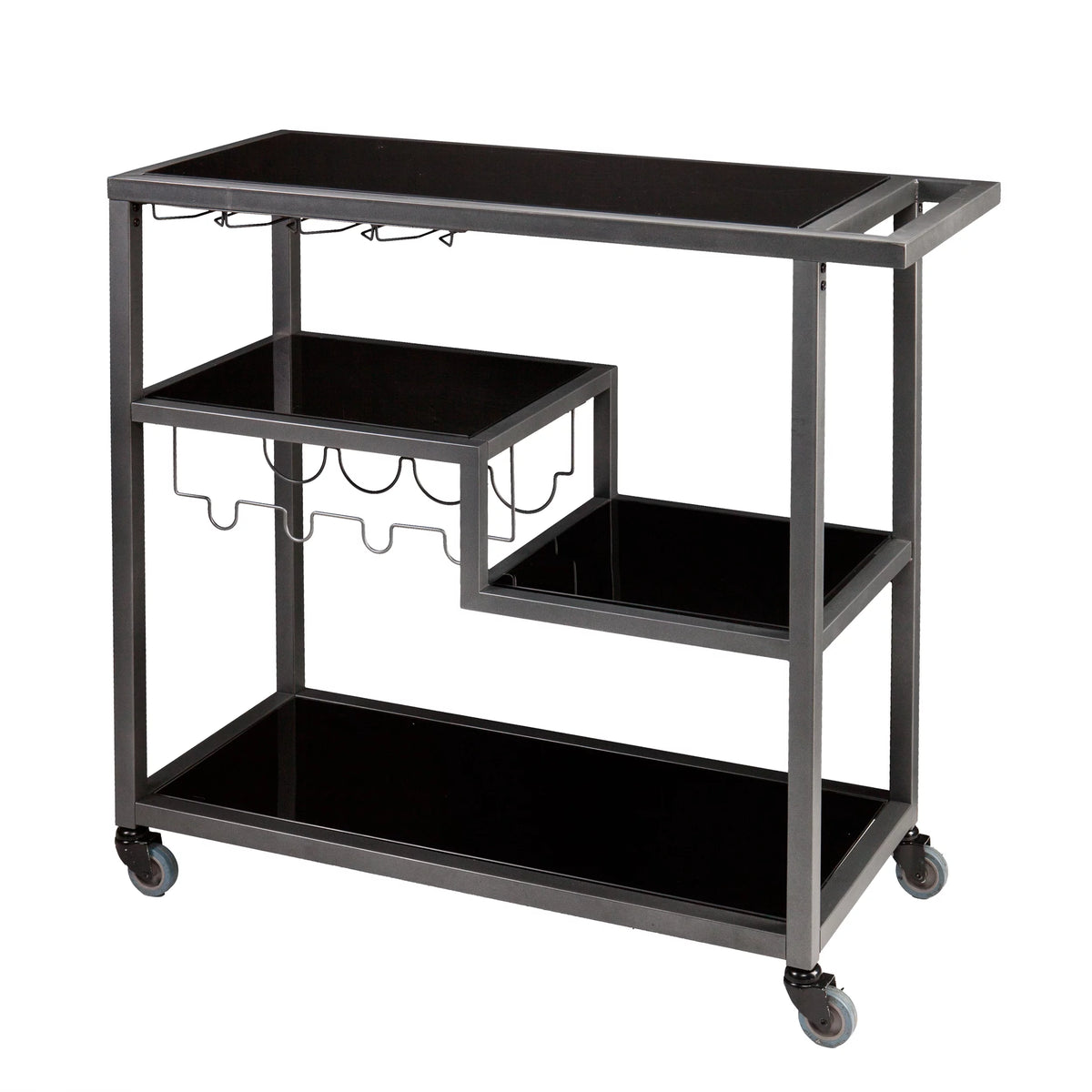 Bar Cart - Gunmetal Gray with Black Glass L3825