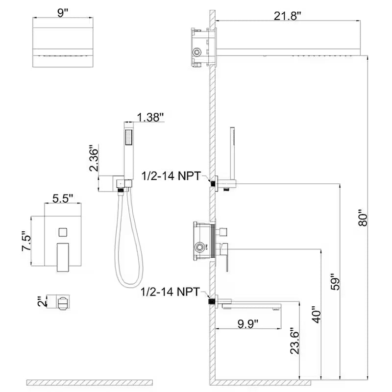 1-Handle 3-Spray Wall Mount Shower Faucet with 9 in. Rainfall Shower Head in Brushed Nickel R782036
