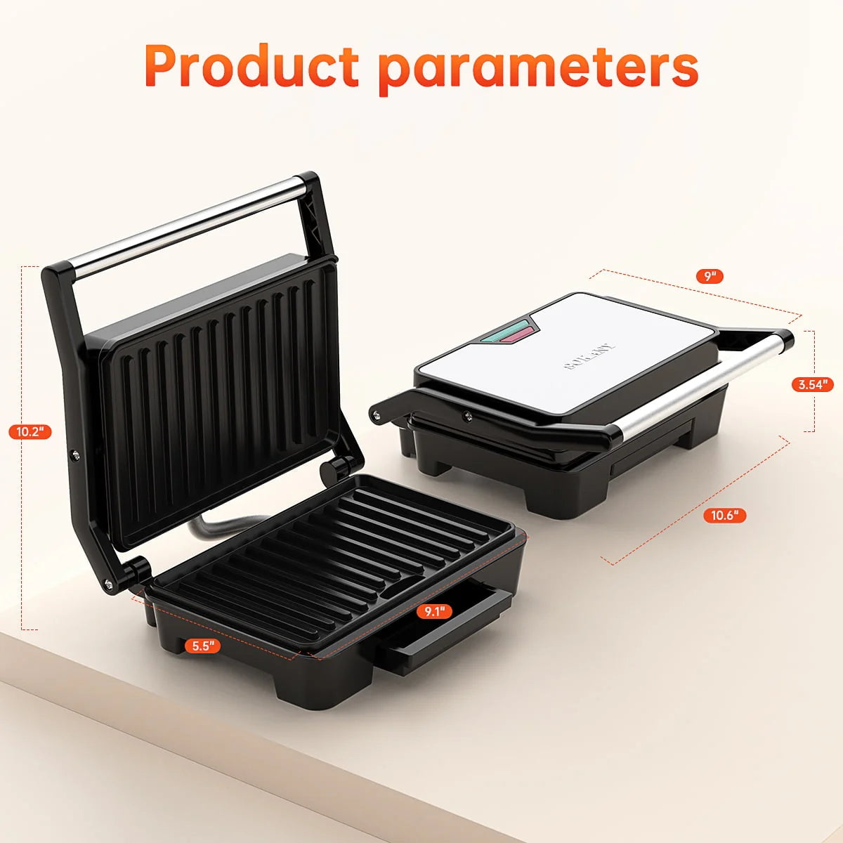 2 Slice Stainless Steel Non-Stick Panini Press X384756