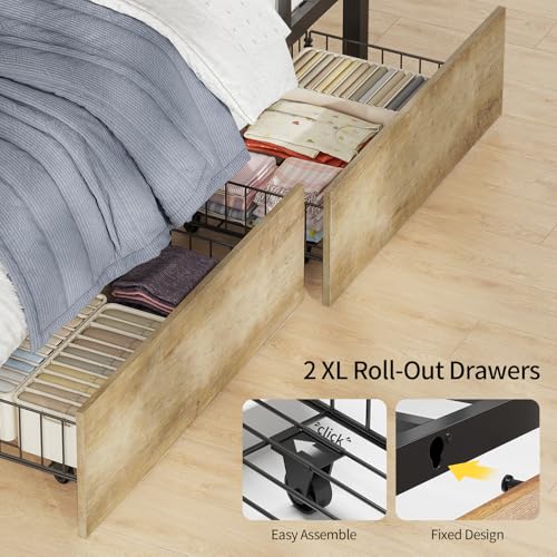 Twin Over Twin Metal Bunk Bed with Desk and Storage Drawers T6051