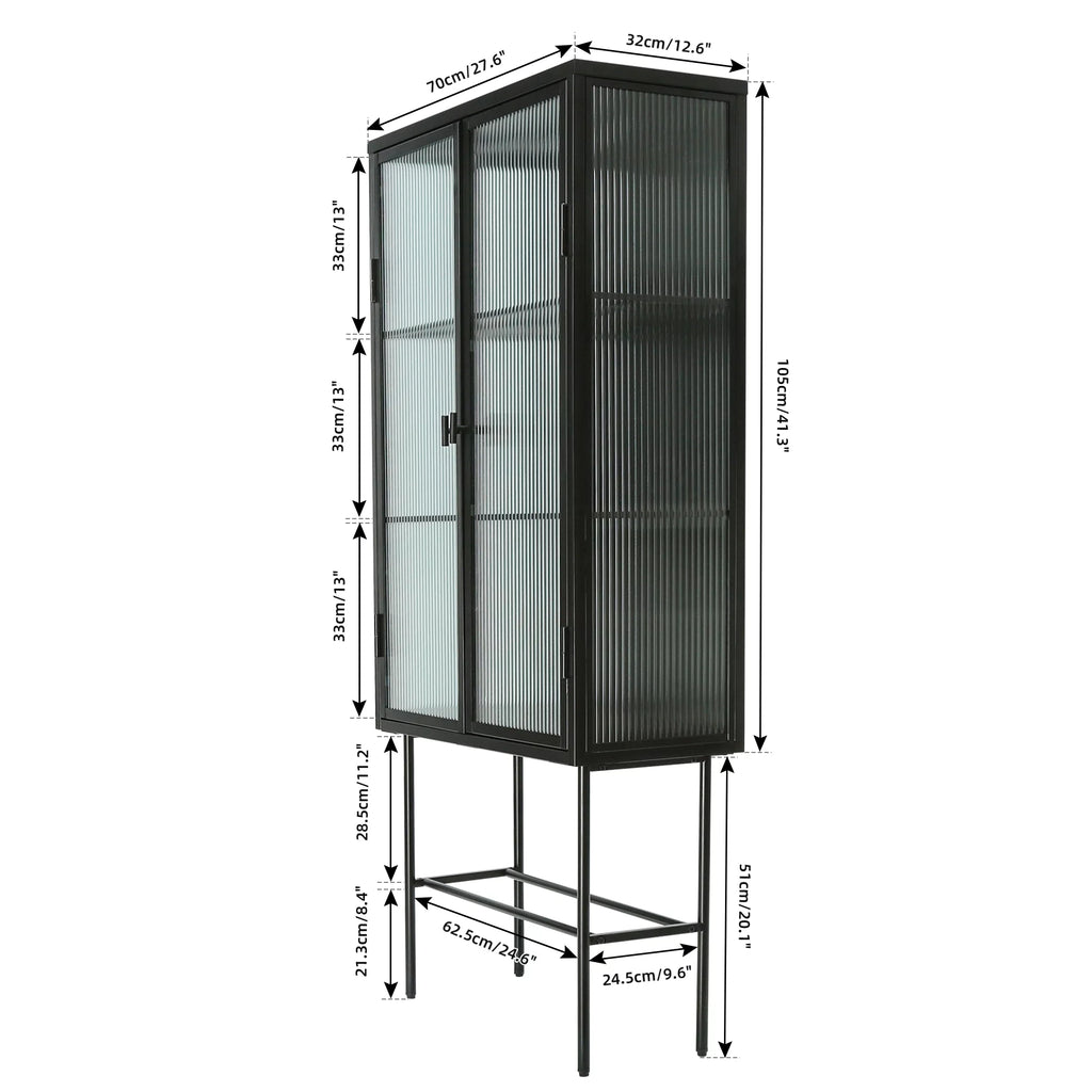 Black Fluted Glass High Cabinet with Dual Doors Q273459