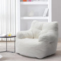 White Tufted Teddy Fabric Bean Bag Sofa with Armrest C677