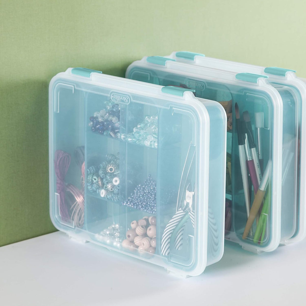 Clear Divided Case with Colored Latches and Tinted Trays, 6-Pack T9954