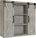 Rustic Gray Wood Wall Storage Cabinet with Two Sliding Barn Doors A351965