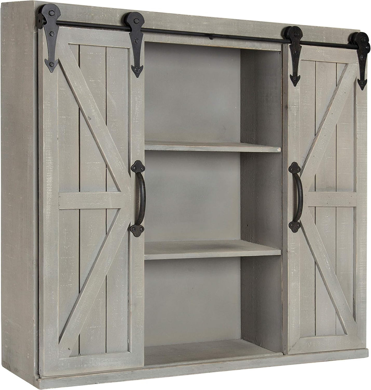Rustic Gray Wood Wall Storage Cabinet with Two Sliding Barn Doors A351965