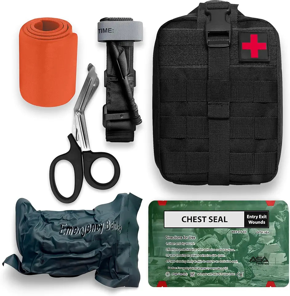 Black Bleeding Control First Aid Kit with MOLLE Pouch W555365
