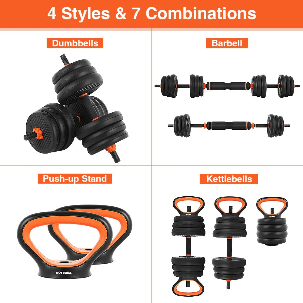 55lb Adjustable Dumbbell, Barbell, and Kettlebell Set A726