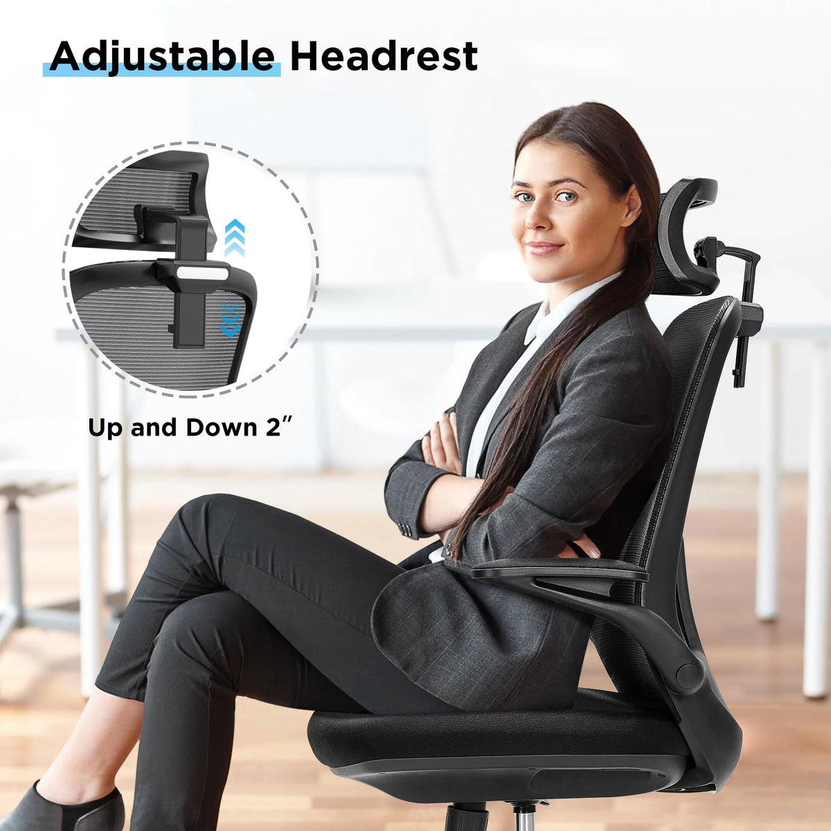 Black Ergonomic Mesh Office Chair with Flip-Up Arms and Lumbar Support T67908