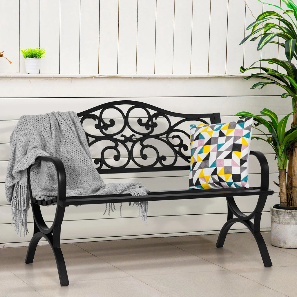 50" Black Patio Garden Bench E844779