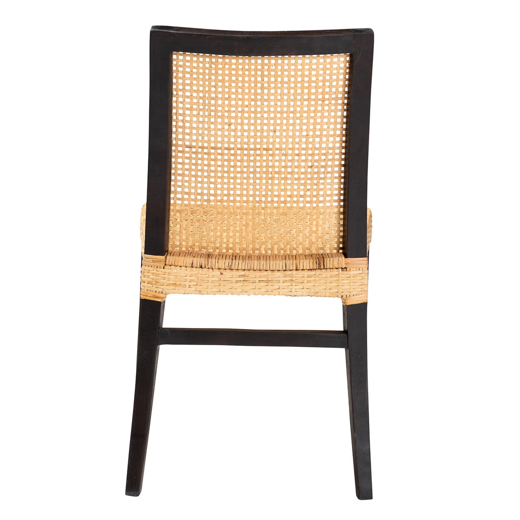 Dark Brown Mahogany Wood and Natural Rattan Dining Chair C3505