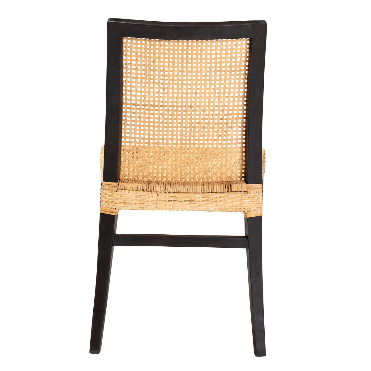 Dark Brown Mahogany Wood and Natural Rattan Dining Chair C3505