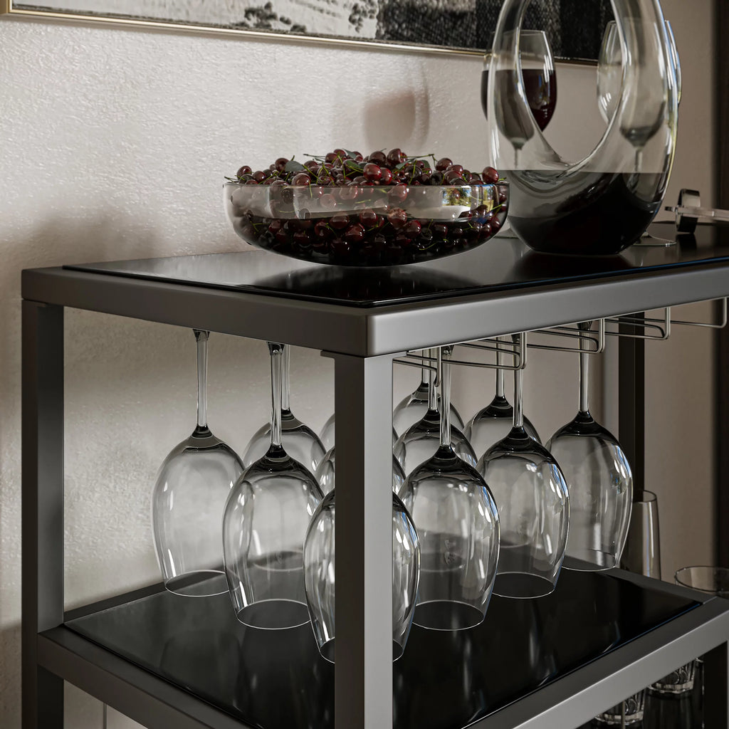 Bar Cart - Gunmetal Gray with Black Glass L3825