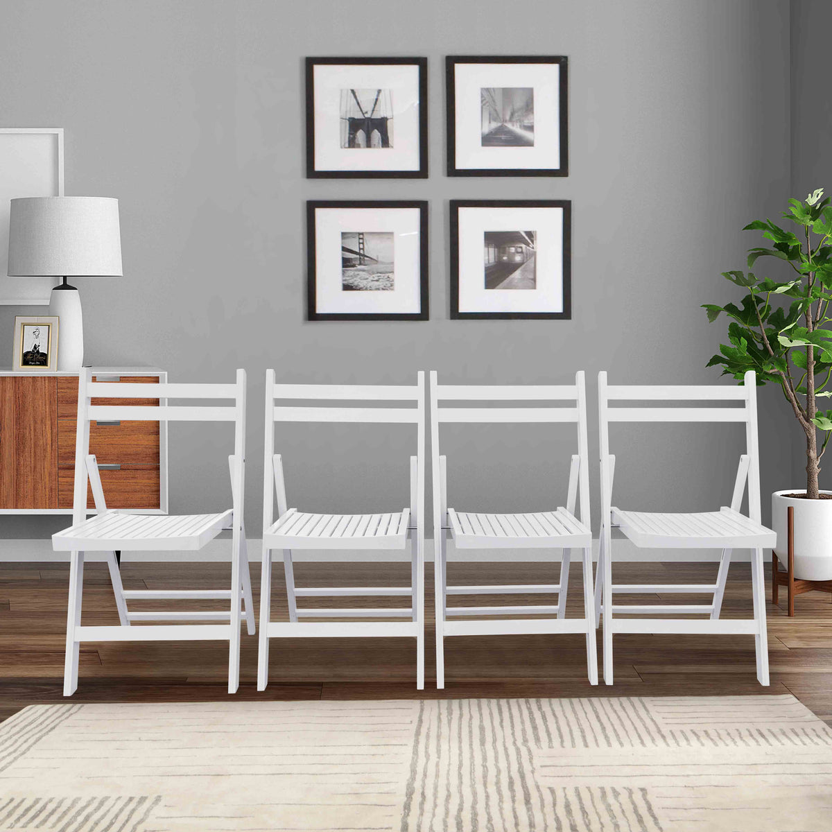 Chaises pliantes en bois à lattes, Blanc, lot de 4 G918580