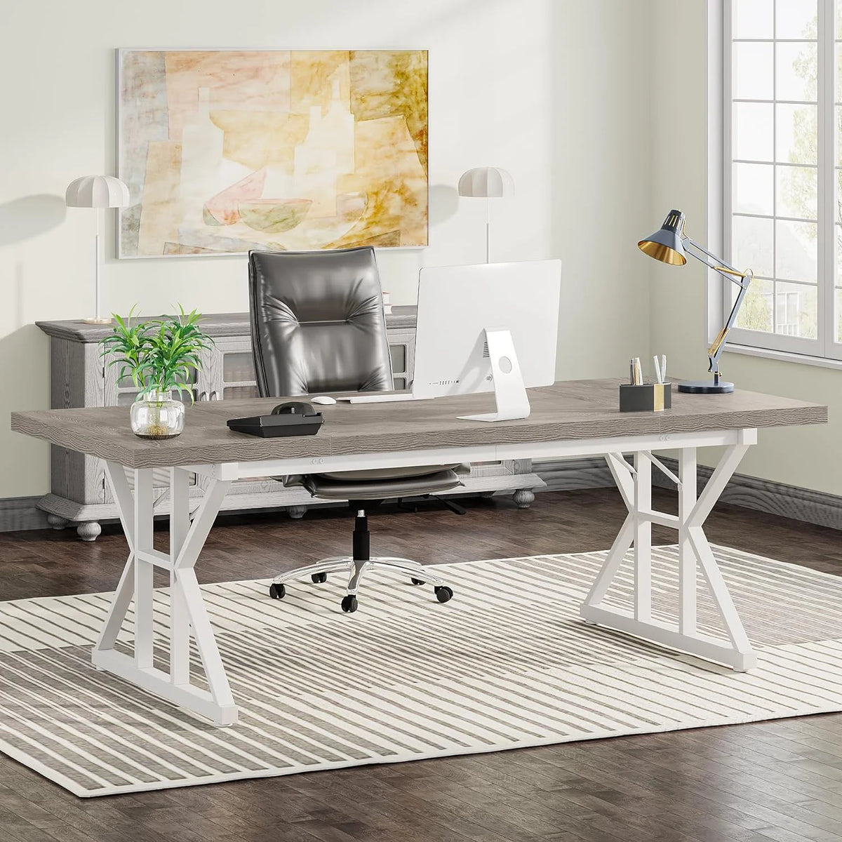 71 Inch Grey White Executive Desk T1171