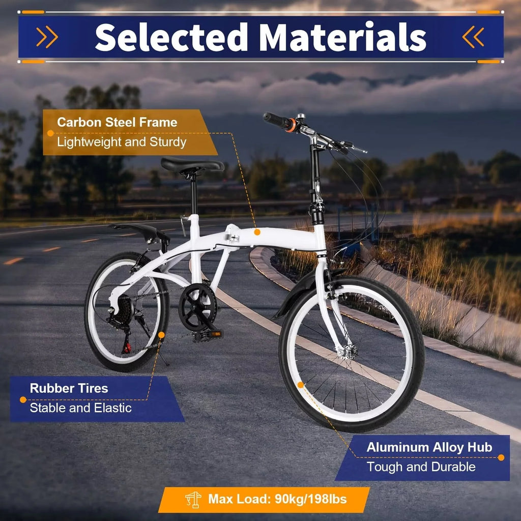 White Folding Bike 6 Speed Gears with Mudguard S4059