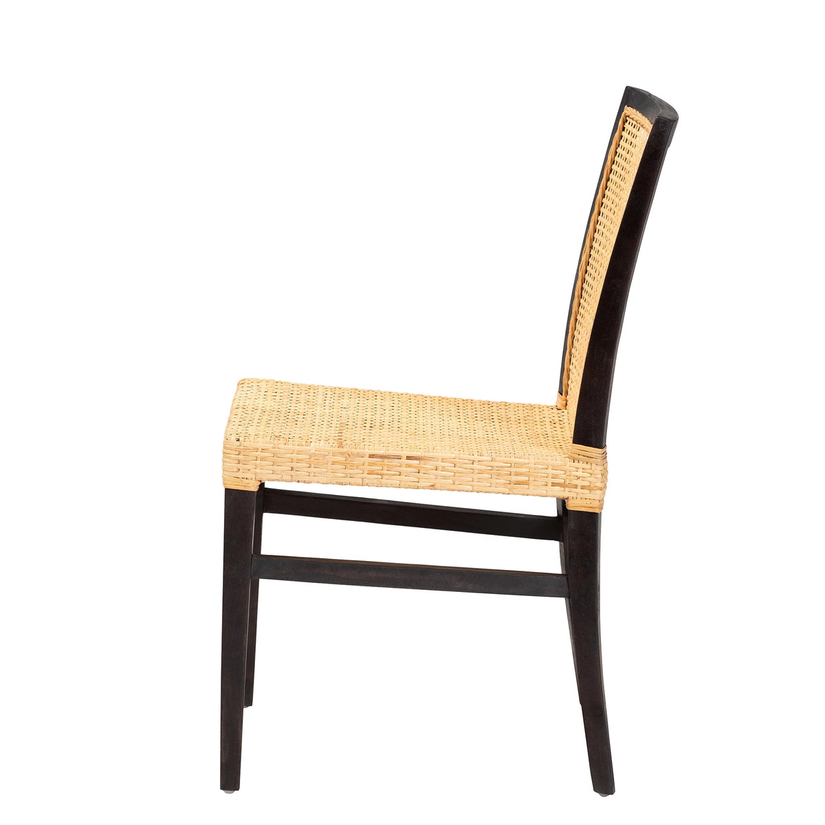 Dark Brown Mahogany Wood and Natural Rattan Dining Chair C3505