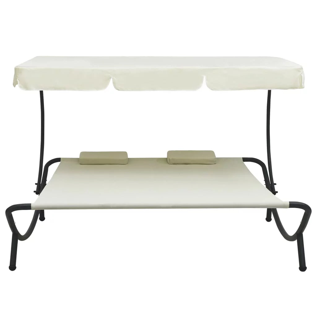 Outdoor Bed with Canopy and Pillows Cream White C6980