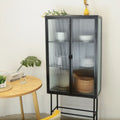 Black Fluted Glass High Cabinet with Dual Doors Q273459
