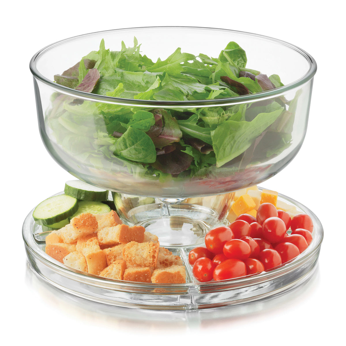 6-in-1 Glass Server, Punch Bowl, Chip and Dip Bowl, Cake Stand Y323167