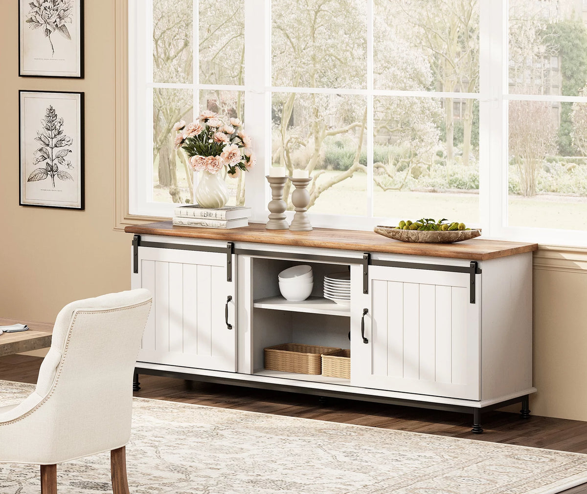 Farmhouse TV Stand with Sliding Barn Door T605801